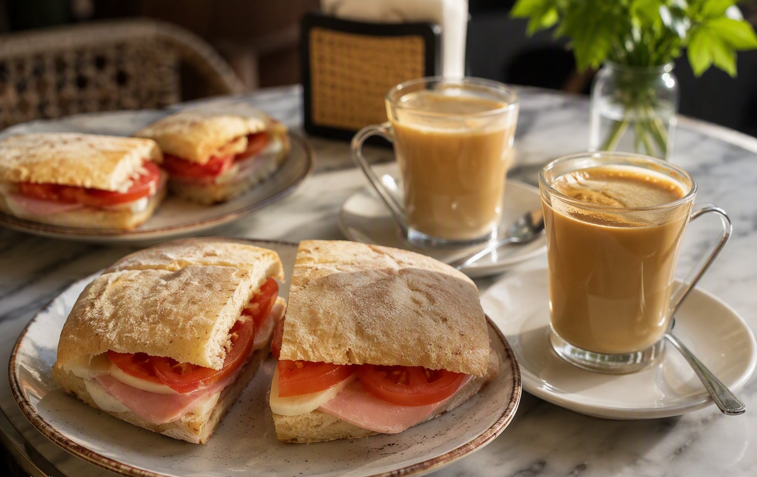 Molletes con jamón, queso y tomate de Cafetería Bayley en Caleta de Vélez